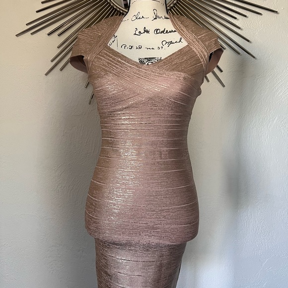 NWT Authentic HERVE LEGER  Rose Gold Tejana Dress - Size S - Picture 4 of 12